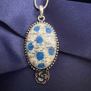 K2 Jasper Sterling Silver Pendant on 18” chain. Rare Azurite in Granite